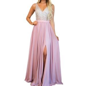 Bella & Bloom Elegant Affair Beaded Formal Dress in Blush, Size L​​​​
